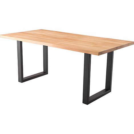 Table de salle à manger rectangulaire en bois hêtre massif huilé coloris naturel, pieds en métal noir - longueur 160 x hauteur 77 x profondeur 90 cm (1/2)