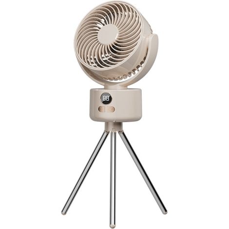 Ventilador USB，Batería de 3600 mAh，3 velocidades，Funcionamiento silencioso，Inclinable 140°，Pantalla LED，Recargable，Color blanco roto (1/5)