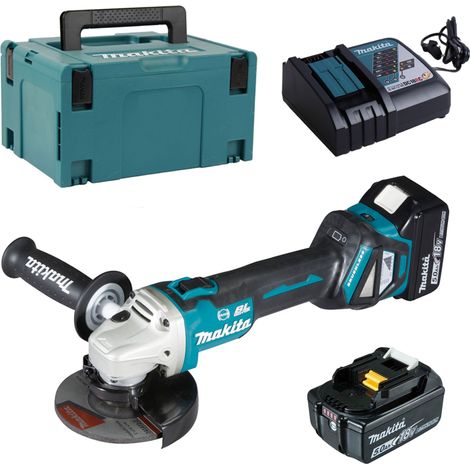 Makita – Meuleuse d'angle 18V LXT Ø125mm avec 2 batteries 5.0Ah – Moteur Brushless – Protection anti kick-back – DGA513RTJ