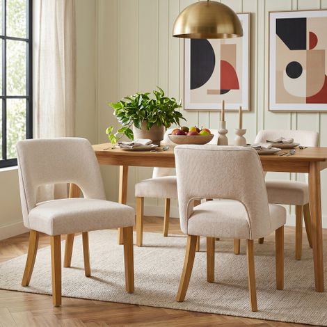 4 sedie da pranzo, comode e traspiranti, adatte a sale da pranzo, soggiorni, caffè, ecc., stile moderno, tessuto in lino, gambe in legno massello, beige