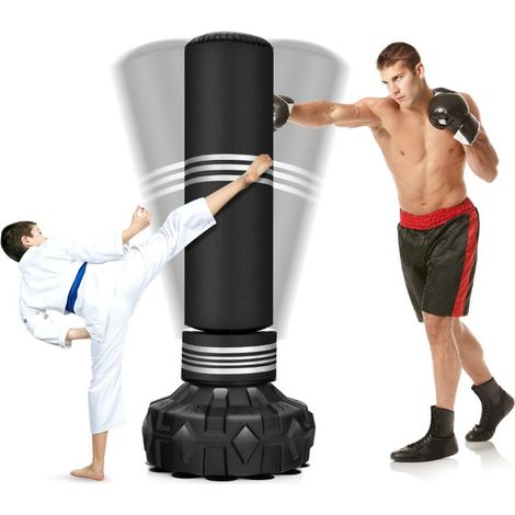 Saco de boxeo de pie 28 cm de diámetro 116 cm de alto con moderna zona de golpeo en el pie en piel sintética negra 200017297