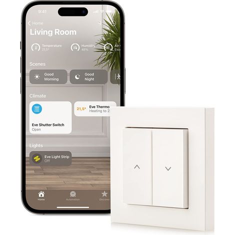Eve Shutter Switch - Controller intelligente per tapparelle con programmazioni, ombreggiatura adattiva, controllo vocale di Siri, timer, accesso remoto, senza bridge, Bluetooth/Thread, Apple Home (1/5)