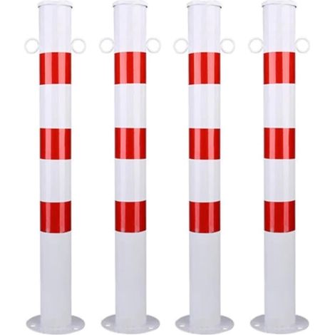 Lot 4 Poteaux de signalisation délimitation en Metal Rouge/Blanc, H75CM