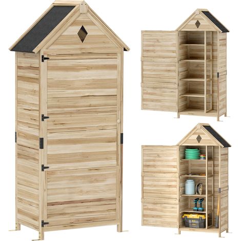 Abri de jardin avec 4 étagères, abri de rangement en bois, toit en asphalte étanche, 80 x 49 x 170 cm, marron clair (1/5)