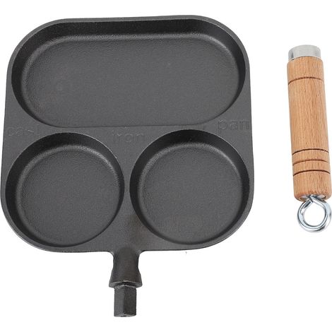 Padella per la colazione a 3 scomparti per friggere le uova, non rivestita, con griglia divisa, si riscalda rapidamente, permette di preparare pancake spessi a casa (1/5)