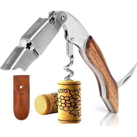 Multifunktionaler Weinöffner aus Edelstahl mit Holzgriff, tragbarer Bierflaschenöffner für die Bar (1/5)