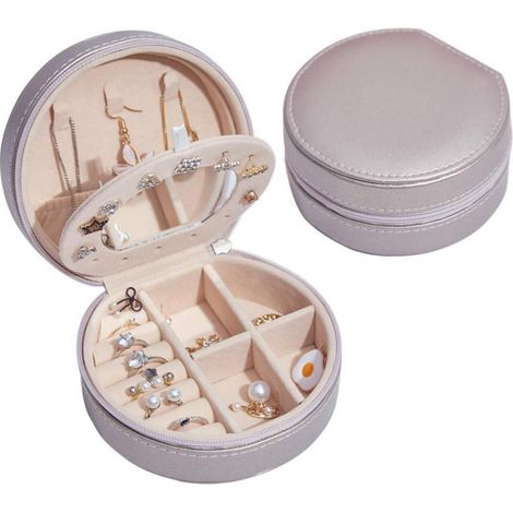 Coffret à bijoux 3 étages, petit organiseur de voyage, trousse de rangement en cuir PU pour femme, porte-bijoux portable, colliers, boucles d'oreilles, bagues, accessoires (1/5)