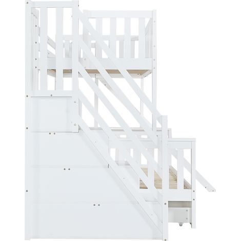 Letto a castello per bambini con scivolo, finestre, ripiani e scala, bianco 90x200 (1/5)