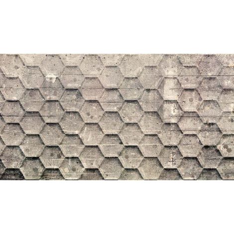 Papier peint panoramique style industriel Tapisserie panoramique grise motif hexagone Papier peint panoramique salon géométrique imitation béton (1/3)