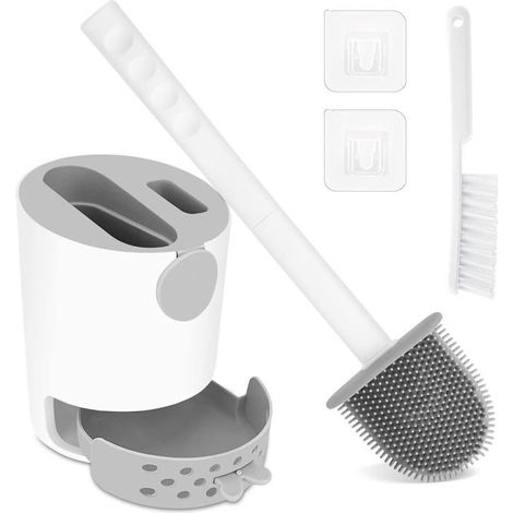 Brosse de toilette en silicone avec porte-balai, accessoire de nettoyage pour maison et hôtel (1/4)
