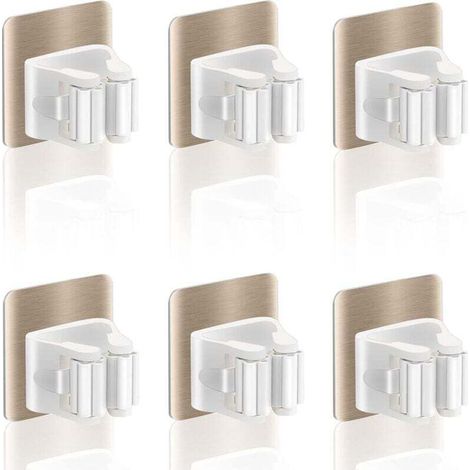 6 Pièces Accroche Balai Mural, Sans Percage Porte Balais Mural, Support Balais Mural pour la Cuisine, L'escalier, La Salle de Bain, Le Garage (Or 6 pièces) (1/4)