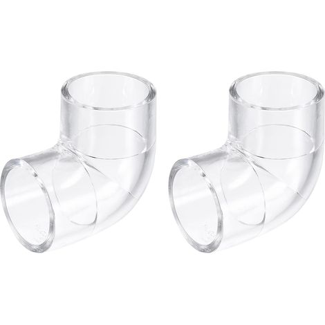 2Pcs Transparent Acrylique Tuyau Coude, 32mm/1.26" 2 Voie Coude 90 Degré L-Forme Tuyau Raccord Adaptateur pour Aquariums Eau Réservoir Poissons