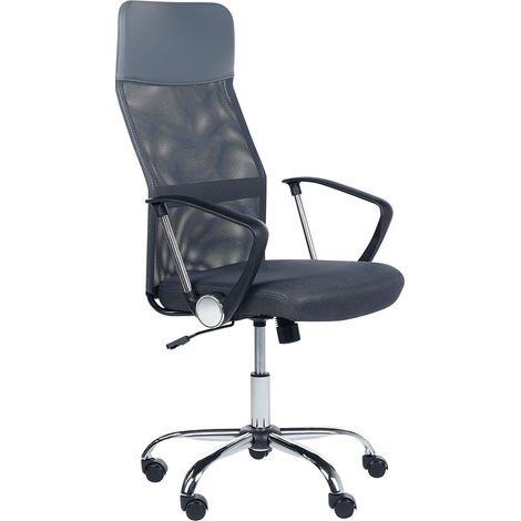 Bequemer Bürostuhl hohe Rückenlehne höhenverstellbar Netz grau Design (1/5)