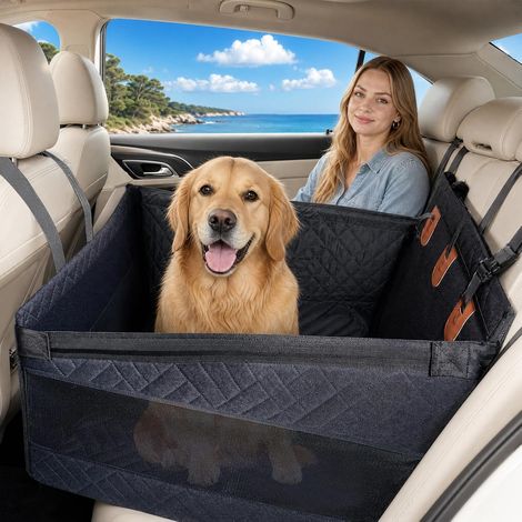 Siège Auto Chien avec Harnais de sécurité, Ultra-Robuste avec fenêtre en Filet, Extension imperméable pour Banquette arrière, Protection de Voyage, Convient aux Chiens Moyens et Grands (Noir)
