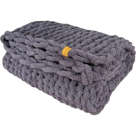 Couverture en grosse maille - Couverture douillette pour lit, canapé, fauteuil (110 x 180 cm) - Belle décoration intérieure, fil chenille végétalien doux, couvre-lit (gris ardoise) (1/5)