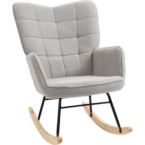HOMCOM Wingback Rocking Chair for Nursing w/ Steel Frame and Wooden Base Light Grey (1/5)