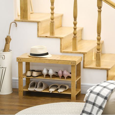 Bambus-Schuhbank mit 3 Ablagen für 6 Paar Schuhe, 70 x 28 x 45 cm HAVRYA (1/5)