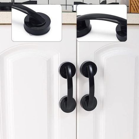 Griffe für Glastüren und -fenster, Badezimmer-Schiebetüren, Schränke, Griffe ohne Löcher, Kühlschrankgriffe, Haltegriffe für die Dusche (schwarz) 194 x 65 mm (1/4)