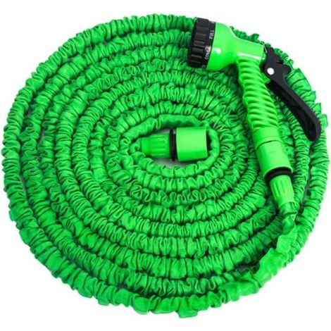 Tuyaux d'arrosage extensible rétractable 15m avec Pistolet 7 fonctions Vert (1/4)