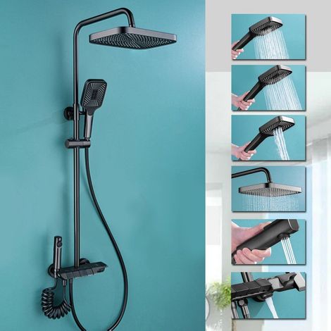 Brausegarnitur Duschsystem Duschset mit Regendusche und Handbrause Hochdruck, 5 Strahlart, Handbrause - 110 x 100 mm, Regenduschkopf - 300 x 190mm, Duschstange: verstellbar von ca. 86cm bis 120cm (1/5)