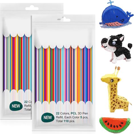 22 couleurs de filament pour stylo 3D PCL : 220 pièces de recharge pour stylos 3D Doodler 2,5 mm, pour impression 3D pour enfants, filament PCL à basse température, kit d'accessoires de stylo (1/5)