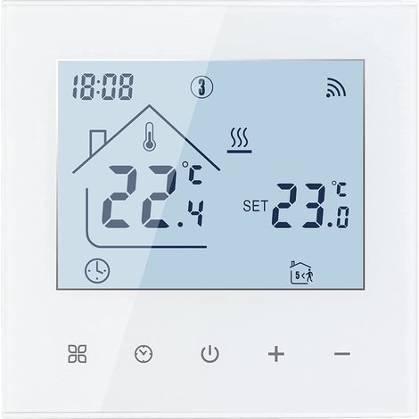 Thermostat intelligent WiFi pour chauffage au sol, écran tactile LED numérique, compatible Alexa et Google Home (blanc, chaudière 3A)