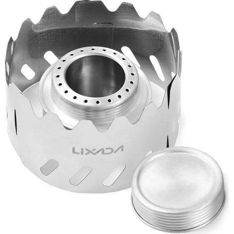 Mini réchaud de randonnée 100 ml, brûleur à alcool en aluminium avec petit pare-brise en acier inoxydable, camping portable pour camping, randonnée, survie (1/5)