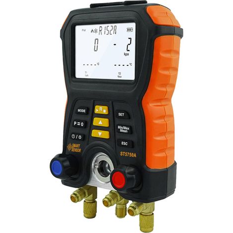 Irovami Manomètre électronique ST5750A pour systèmes frigorifiques : détection de fuites de pression pour 83 types de fluides frigorigènes, avec pince de test pour climatiseurs et réfrigérateurs (1/5)