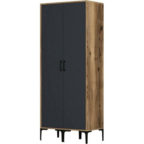 Dmora - Guardaroba 2 ante Alkaid, Mobile camera da letto, Cabina armadio portabiti, Armadio appendiabiti, 80x201h48 cm, Noce e Antracite, con imballo rinforzato, con imballo rinforzato