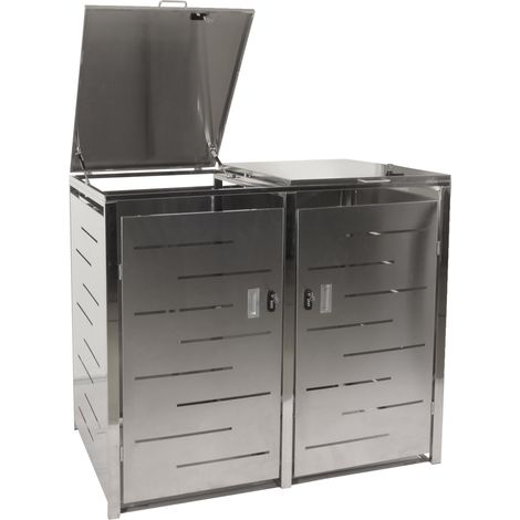 2er-Mülltonnenverkleidung HHG-805, Mülltonnenbox Mülltonnenabdeckung, erweiterbar 117x131x80cm Edelstahl 48kg