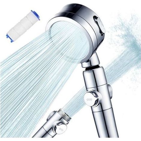 Hochdruck-Duschkopf, verstellbare Handbrause mit 3 Strahlarten, Wasserabsperrung per Knopfdruck, verstärkter Wasserdruck bei geringem Durchfluss, einfache Installation (1/4)