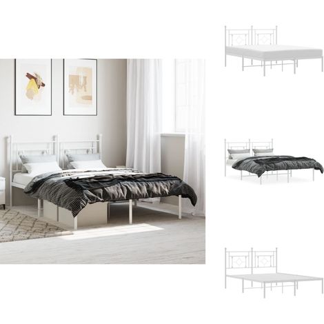 Cadre de lit métal sans matelas et tête de lit blanc 140x190 cm - Cadre De Lit - Lit Double - Lit Metal - Lit Blanc - Meuble Chambre (1/5)