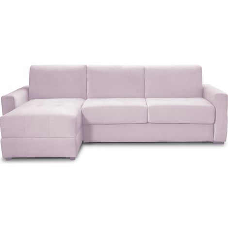 Canapé d'angle convertible réversible 5 places en velours rose pâle - ouverture express - Andrea (1/5)