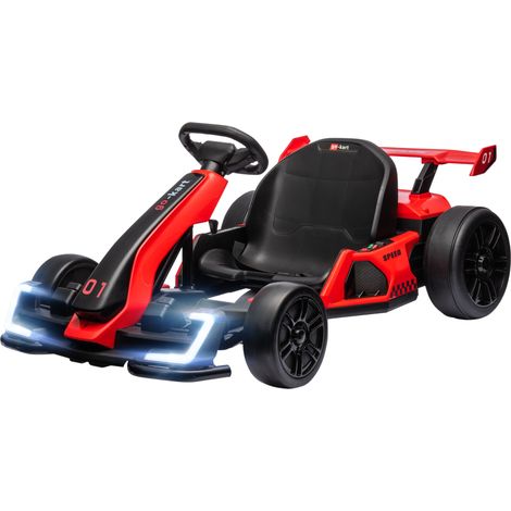 Karting électrique pour enfants de 6 à 12 ans, 24 V, 12 km/h, siège réglable, rouge