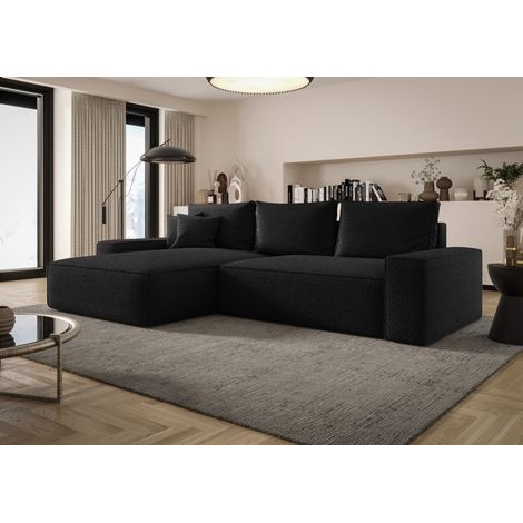 Ecksofa Schlafsofa Sofa WALKEN Stoff Quelle Schwarz Ottomane Links (1/4)
