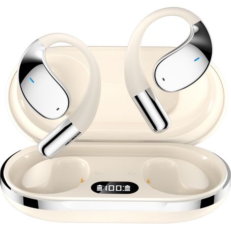 Kabelloser Bluetooth-Kopfhörer mit Ohrbügeln, KI-Simultanübersetzung und extrem langer Akkulaufzeit – OWS Sportkopfhörer – Q39 Beige mit Übersetzungsfunktion (1/4)