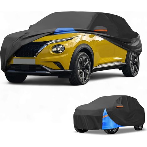 Housse Voiture Étanche Anti-UV pour Juke 2001-2023 1pc  Couleur Noir Bleu, Mat. 210D Oxford, Dim 425x180x140cm, Zip Cabine, Cords Élast, Bandes Réfl., Anti-UV Pluie (1/5)