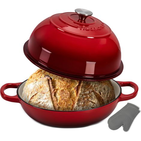 Four à Pain en Fonte Émaillée avec Couvercle Dôme Cocotte Dutch Oven 26 cm pour Pain au Levain, Pain Artisanal, Cuisson Vapeur, Four 260 °C, Induction, Lave-Vaisselle, Gants Silicone (1/5)
