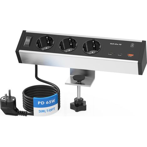 Multiprise de Bureau USB-C PD 65 W GaN, 3 Prises, boîtier Aluminium (1/5)
