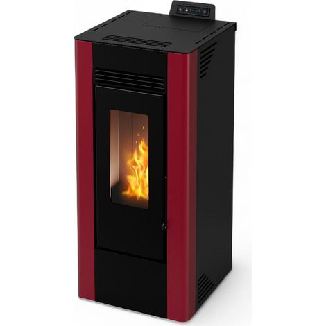 Stufa a pellet ventilata canalizzata in acciaio 11.61 Kw bordeaux e nera 47x46xH102 cm A+ Clever (1/5)