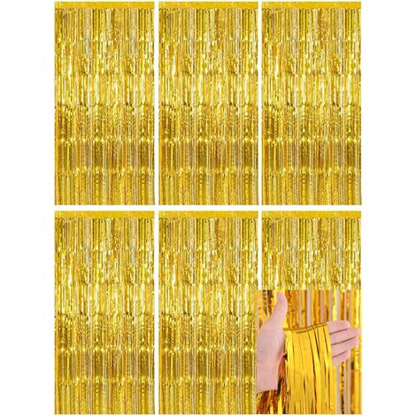Lot de 6 rideaux à paillettes - 1 m x 2 m - Rideau de fête à paillettes - Avec franges - Pour décoration d'anniversaire, mariage, festival, décoration de scène (doré) (1/5)