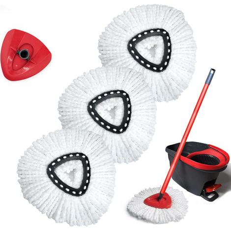 Lot de 3 vadrouilles de rechange en microfibre avec Vileda Turbo EasyWring 3 en 1 et recharge de tête de vadrouille pour tous les types de sols. (1/2)