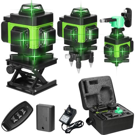 Niveau laser 4D 16 lignes 360° vert à autonivellement automatique et croix de mesure rotative (2023) (1/5)
