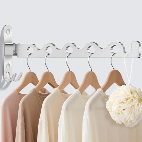 Folding Clothes Rack, Wall Mounted Drying Rack Hook Hanger for Balcony, 90° Rotation, Foldable Clothes Rack for Bathroom, Bedroom, Hotel, Laundry Room (Silver) (1/5)