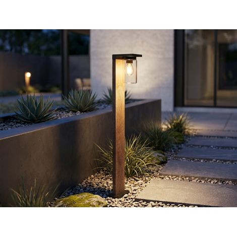 Wegeleuchte ARDILA aus Aluminium Holzoptik mit E27 Glasschirm, Höhe 100cm (1/5)