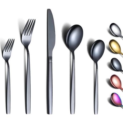 Berglander Couverts, Ensemble de 30 couverts en acier inoxydable plaqué titane noir, le service de couverts sert 6 personnes (1/4)