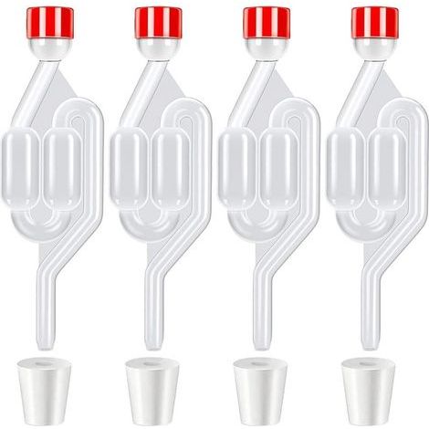 4Pcs Barboteur Fermentation,Plastique Barboteurs Transparent avec Bouchon + 4 Bouchons en Silicone Perforés (Ouverture 8mm),Soupape Échappement de Fermentation pour Brassage de Bière Vin Cidre (1/5)