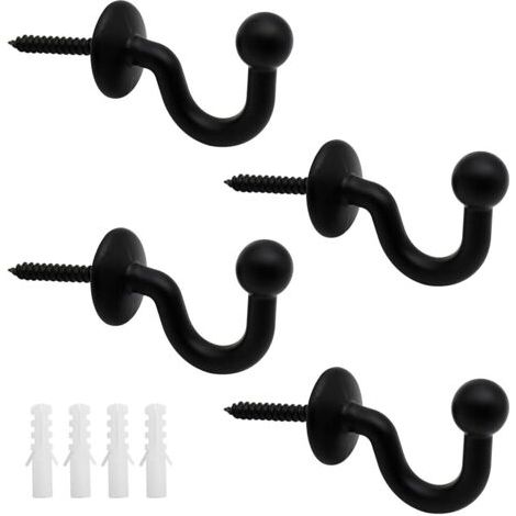 Juego de 4 ganchos para cortinas, 61 mm, alzapaños de metal negro, soportes para cortinas de pared, alzapaños para cortinas, diseño en U, multifuncional para recoger cortinas y colgar ropa o bo (1/5)