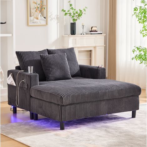 Sillón chaise longue USB, LED, portavasos, 142 x 128 x 85 cm, gris oscuro DESVIAE (1/5)