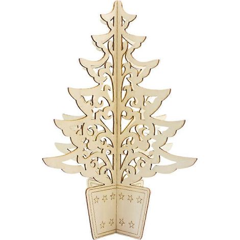 Décorations de bureau en bois creux sculpté en trois dimensions, représentant un faux sapin, pour Noël-M